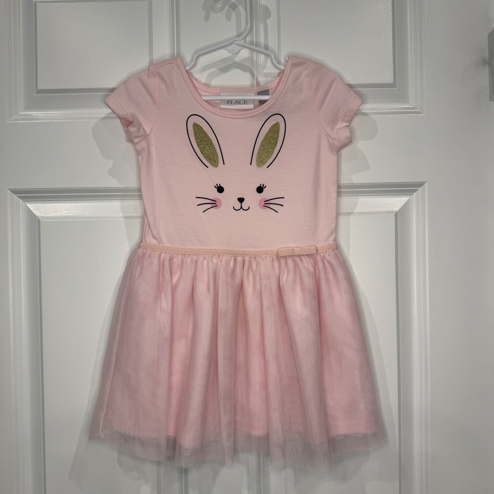 The Childrens Place Girls Pink Bunny Tulle Dress Size 3T Easter Spring